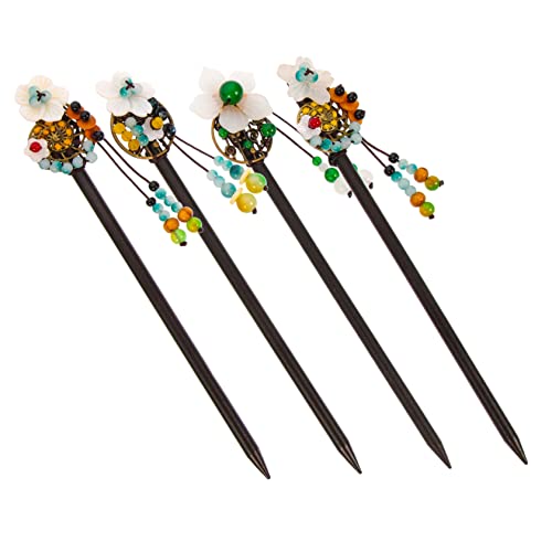EPIGEIST 4 Stück Teiliges Chinesische Holz Haarnadeln mit Quaste und Blumenmotiv Traditionelle Haarschmuck für Damen Geeignet für Hochzeiten Partys und Festliche Anlässe Hanfu Hair von EPIGEIST