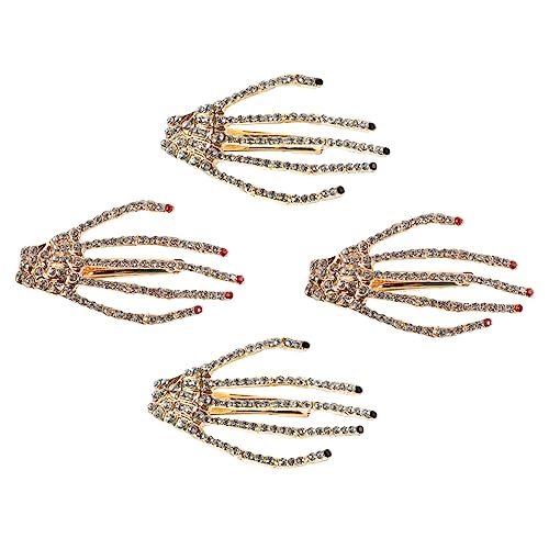 EPIGEIST 4 Stück Teiliges Halloween Haarspangen Damen Skelett Hand Design mit Strass Leichte Dekorative Duckbill Clips für Party und Alltag Haarklammern in Rot und Schwarz von EPIGEIST