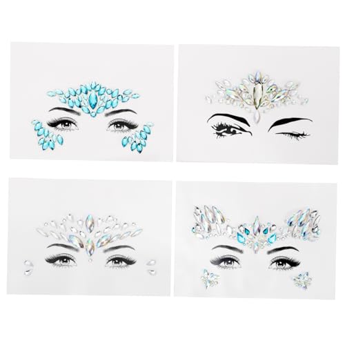 EPIGEIST 4 Stück Teiliges Strass Gesichtsjuwelen Selbstklebende Temporäre Tattoos Bunte Rhinestone Sticker für Gesicht Körper Festival Make Up Hautfreundlich und Einfach Anzubringen von EPIGEIST
