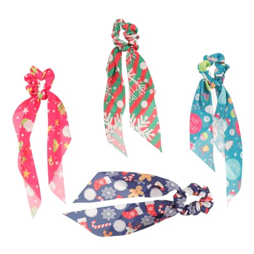 EPIGEIST 4 Stück Teiliges Weihnachten Haargummis Elastischem Strapazierfähigem Material Weiche Leichte Haarbänder in Klassischen Weihnachtsfarben Modisches Muster für Damen und Mädchen von EPIGEIST