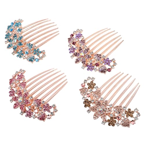 EPIGEIST 4Stücke Strass Blumen Haarkamm Farbenfrohe Damen Haarspange Eleganter Haarschmuck für Hochzeiten Partys und Alltag Sicheres Design Champagner von EPIGEIST