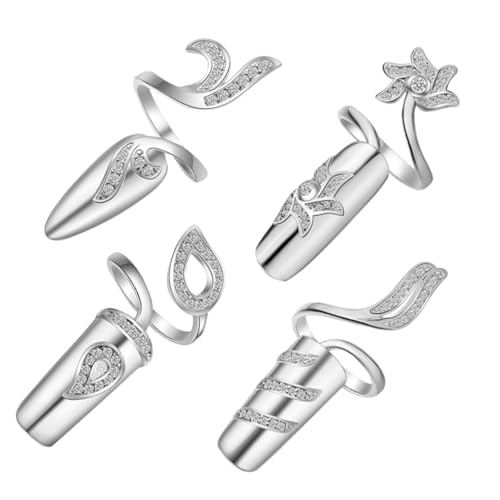 EPIGEIST 4stücke Dekorative Fingerringe Mode Nagelringe Nagelförmige Ringe Mit Strasssteinen Für Damen Nailart Cosplay Dekoration von EPIGEIST