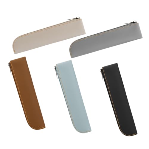 EPIGEIST 5 Stück Teiliges PU Leder Federmäppchen Schlankes Stifteetui mit Großer Kapazität Vielseitiger Reißverschluss Stiftepouch für Schule Büro und Reise Robust und Leicht zu Reinigen von EPIGEIST