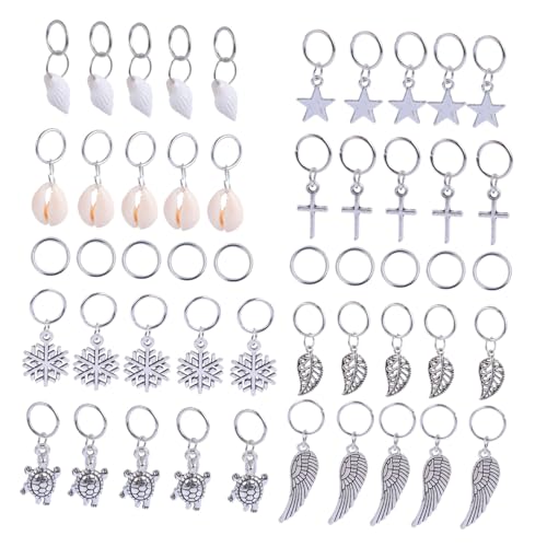 EPIGEIST 50 Stück Haarringe aus Metall Silberfarbene Haar Charms mit Stern und Anhängern Langlebige Haaraccessoires für Zöpfe DIY Flechtfrisuren für Partys und Kostüme von EPIGEIST