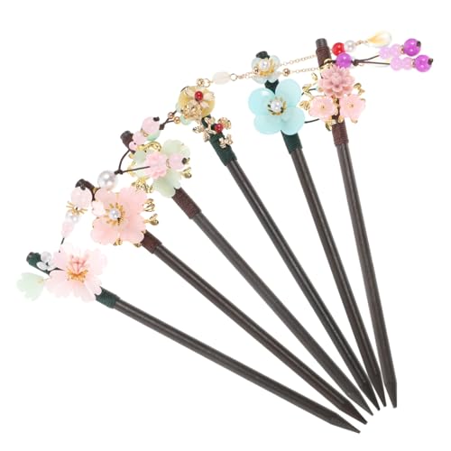 EPIGEIST 6 Stck Teiliges Chinesische Haarnadeln aus Holz mit Retro Blumen Design und Quasten Glatte Oberfläche Geeignet für Mitteldickes Langes Haar Traditioneller Haarschmuck für Frauen von EPIGEIST