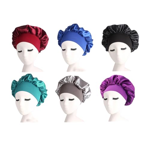 EPIGEIST 6 Stück Dehnbare Schlafhauben für Damen Elastisches Nacht Haarband in Schwarz Silber Royalblau Weinrot Gold und Dunkellila Sanfte Pflege und Angenehmer Tragekomfort von EPIGEIST