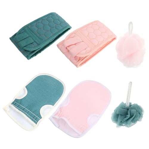 EPIGEIST 6 Stück Teiliges Peeling Badetuch mit Langem Rückenband Sanfter Körperpeeling Handschuh und Duschschwamm Effektives Hautreinigungsset für Empfindliche Haut Fördert Durchblutung von EPIGEIST