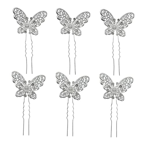EPIGEIST 6 Stück Teiliges Perlen Haarnadel mit Funkelnden Schmetterlingen Filigrane Metall U Form Eleganter Brautschmuck für Hochzeiten Partys und Alltagsfrisuren Sicherer Haarschäden von EPIGEIST