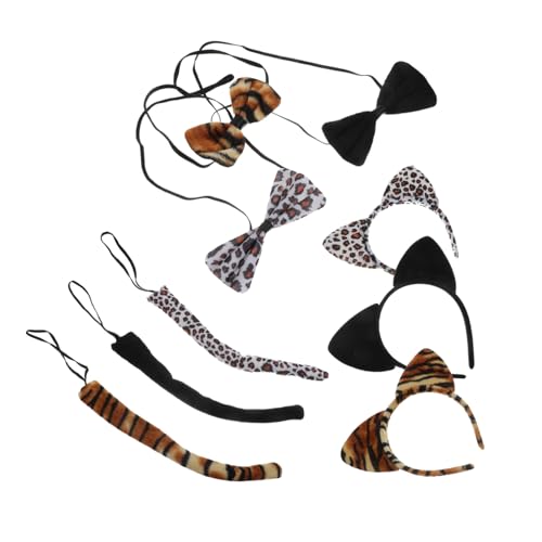 EPIGEIST 9 Stück Tierohren Haarreif mit Schleife und Teilig Kostüm Zubehör für Karneval Halloween Party Cosplay in Tiger Leopard Muster von EPIGEIST