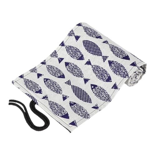 EPIGEIST Baumwoll Leinen Bleistiftrolle mit Fächern Aufrollbares Federmäppchen mit Herbstlichem Saury Platzsparender Stifte Organizer für Künstler Tragbare Malstift Aufbewahrungstasche von EPIGEIST