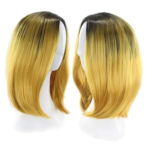 EPIGEIST Bob Perücke für Damen Kurze Gerade Gradient Perücke Synthetische High Temperature Gelber Farbverlauf Waschbar und Atmungsaktiv Bequem für Alltag und Cosplay von EPIGEIST