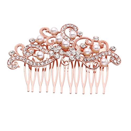EPIGEIST Brautschmuck Haarkamm mit Kristallen und Perlen Eleganter Haarschmuck für Hochzeit und Party Roségoldener Haaraccessoire für Damen Modischer Haarkamm für Besondere Anlässe von EPIGEIST
