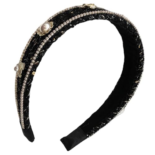 EPIGEIST Breites Perlenstirnband Damen Elegant und Leicht Modisches Haaraccessoire mit Funkelnden Strasssteinen und Bequem für Alltag und Besondere Anlässe Schwarzes Vintage design von EPIGEIST
