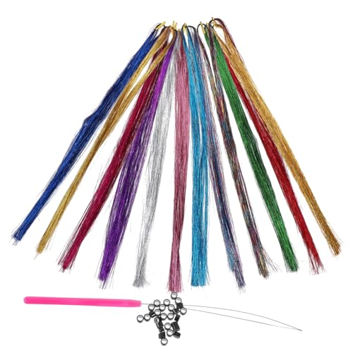 EPIGEIST Glitzernde Hair Tinsel Strähnen mit Silikonbändern und Häkelnadel Bunte Haarsträhnen zum Einflechten Lametta Feenhaare für Haartypen Vielseitig Stylbare Haar Extensions von EPIGEIST