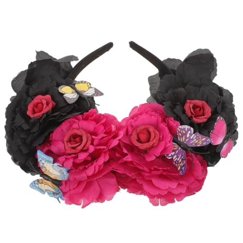 EPIGEIST Halloween Haarschmuck Damen Rotes Schwarz Peony Blumen Haarreif mit Schmetterling Leichtes Party Accessoire für Halloween Kostüm und Festliche Anlässe von EPIGEIST