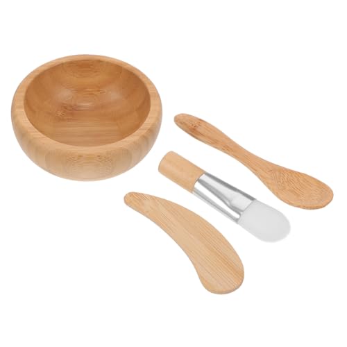 EPIGEIST Holz Gesichtsmaske Schüssel Set Teilig mit Rührstab Pinsel und Löffel DIY Kosmetik Zubehör für Beauty Salon Sanfte Hautpflege Sichere und Effiziente Maskenmischung von EPIGEIST