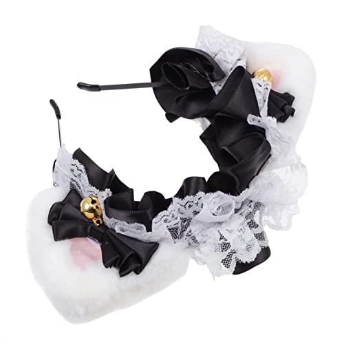EPIGEIST Katzenohren Haarreif Spitzen design mit Weiß Schwarzem Satinband Niedliches Haarschmuck Accessoire für Damen Mädchen Verstellbar und Bequem für Cosplay Karneval Party und Festtage von EPIGEIST