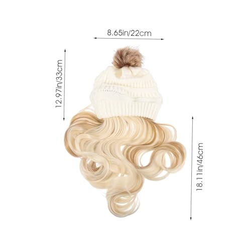 EPIGEIST Langhaarige Wellige Perücke mit Abnehmbarem Haarteil Strickmütze mit Bommel Warme Damen Kopfbedeckung für Winter Synthetische Haarverlängerung Vielseitig als Pferdeschwanz oder von EPIGEIST