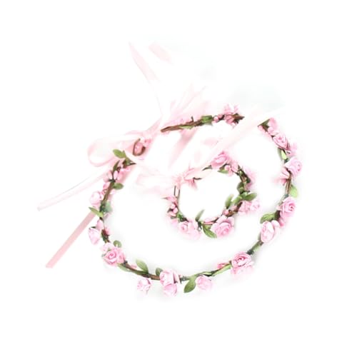 EPIGEIST Leichtes Detailreiches Blumenhaarband und Passendes Armband Fest Sitzend für Party und Performance Rosafarbene Blüten als Dekorativer Kopfschmuck und Fotoschmuck von EPIGEIST