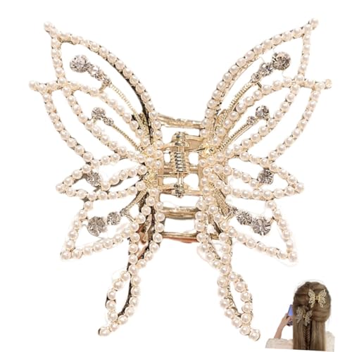 EPIGEIST Schmetterling Haarklaue mit Perlen und Strass Modisches Haarzubehör für Damen Eleganter Haarklammer für Vielseitige Frisuren Einfach zu Tragen für Alltag und Besondere Anlässe von EPIGEIST
