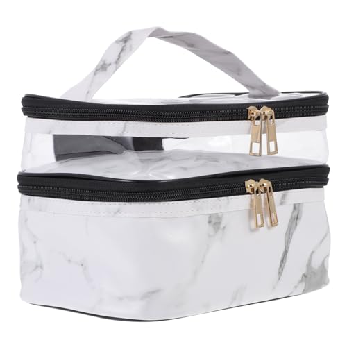 EPIGEIST Transparentes PVC Kosmetiktasche mit Marmor Design Großer Kapazität Doppellagiger Make up Organizer Tragbare Kulturtasche für Damen Leichter Vielseitiger Aufbewahrungsbeutel für von EPIGEIST
