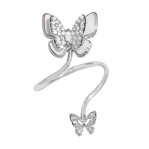 EPIGEIST Verstellbarer Offener Damenring mit Schmetterlings Design Zarte Fingerdekoration aus Silberfarbenem Zirkonia und Perlmutt Modischer Vintage Fashion Schmuck für Frauen von EPIGEIST