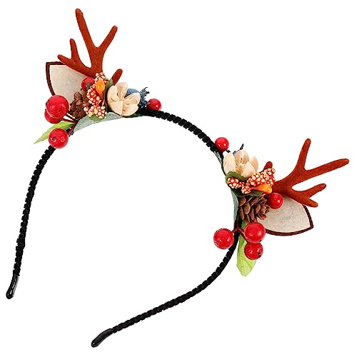 EPIGEIST Weihnachtliches Rentier Haarreif Geweih mit Tannenzapfen Beeren Leichtes Universelles Kopfband für Damen Mädchen Festlicher Haarschmuck für Weihnachtsfeier Karneval von EPIGEIST