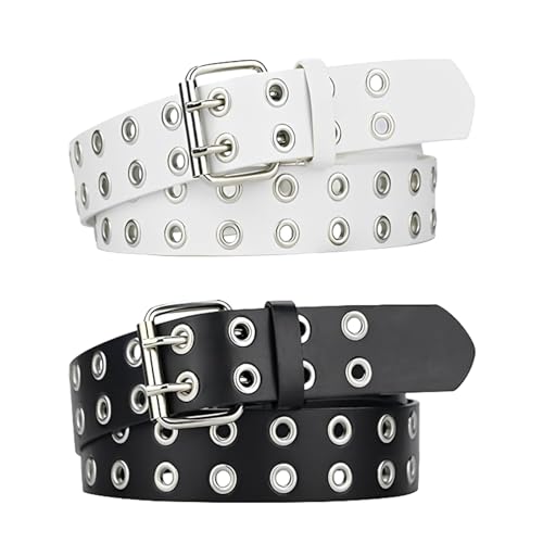 EPINGBP 2 Stück Nietengürtel, Y2k GüRtel, Punk Gürtel Damen Und Herren Doppellochgürtel Doppelloch Gürtel Mit Punk Style Cosplay Gürtel Hip Hop Gürtel Rock Gürtel für Jeans Hosen Gothic Rockwear von EPINGBP