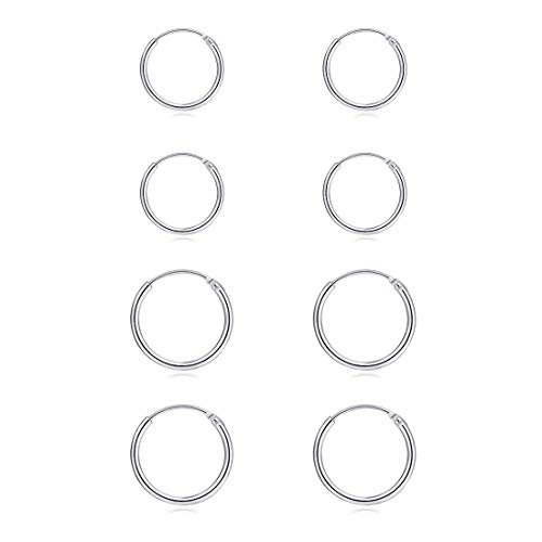 4 Paar Kreolen aus 925er Sterlingsilber, hypoallergen, für Knorpel, 8 mm/10 mm/12 mm/14 mm, klein, Metall von EPIRORA