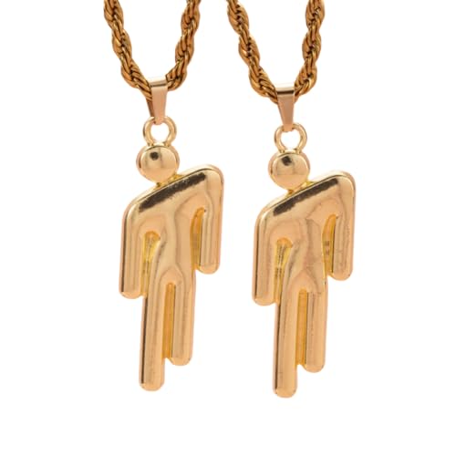 EPRHAY 2Pcs Unisex Silber Gold Doppelte Halskette,Neuheit Polierte Glänzende Menschliche Anhänger Halskette,Männer Mädchen Schmuck Geburtstag Geschenk,Hip Hop Kette Halsband Halsschmuck (Gold) von EPRHAY