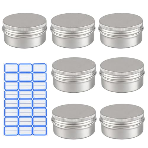 EPRVAUY 7 leere Aluminiumdosen mit Schraubdeckeln für Kosmetika, Kerzen, Salben, 1 x Etikett von EPRVAUY