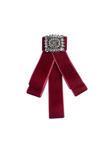 Brosche mit Schleife for Damen, Broschennadel, vorgebundene Brosche mit Schleife aus Samt for Damen mit Strasssteinen for Hochzeitsfeiern(Red) von EQEQE