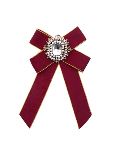 Damen-Schleifenbrosche, Broschennadel, Schleifenbrosche for Damen, elegante Fliege mit Strasssteinen for Uniformkleid(Red) von EQEQE