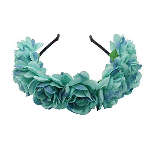 Damen-Stirnbänder, Blumen-Stirnband for die Braut im mexikanischen Stil, Rosenblumenkrone, Haarband for Damen, elastisch, Strand-Haar-Accessoires(Blue) von EQEQE