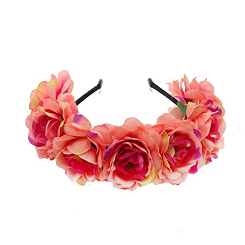 Damen-Stirnbänder, Blumen-Stirnband for die Braut im mexikanischen Stil, Rosenblumenkrone, Haarband for Damen, elastisch, Strand-Haar-Accessoires(Pink) von EQEQE