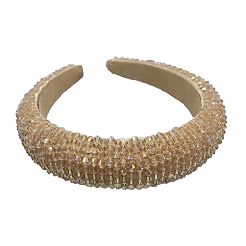 Damen-Stirnbänder, Haarbänder mit Perlen und Kristallen, flexibel, Bohemian-Stil, Strickverschluss, Haar-Styling-Stirnbänder, Kopfbedeckung for Frauen, Hochzeit, Pfirsichrosa(Champagne) von EQEQE