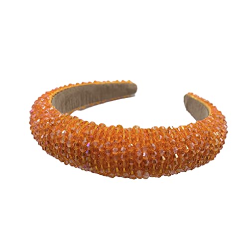 Damen-Stirnbänder, Haarbänder mit Perlen und Kristallen, flexibel, Bohemian-Stil, Strickverschluss, Haar-Styling-Stirnbänder, Kopfbedeckung for Frauen, Hochzeit, Pfirsichrosa(Orange) von EQEQE