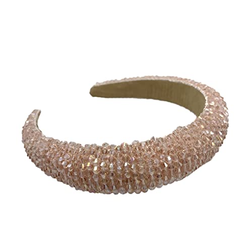 Damen-Stirnbänder, Haarbänder mit Perlen und Kristallen, flexibel, Bohemian-Stil, Strickverschluss, Haar-Styling-Stirnbänder, Kopfbedeckung for Frauen, Hochzeit, Pfirsichrosa(Peach Pink) von EQEQE