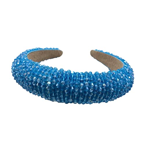 Damen-Stirnbänder, Haarbänder mit Perlen und Kristallen, flexibel, Bohemian-Stil, Strickverschluss, Haar-Styling-Stirnbänder, Kopfbedeckung for Frauen, Hochzeit, Pfirsichrosa(Peacock Blue) von EQEQE