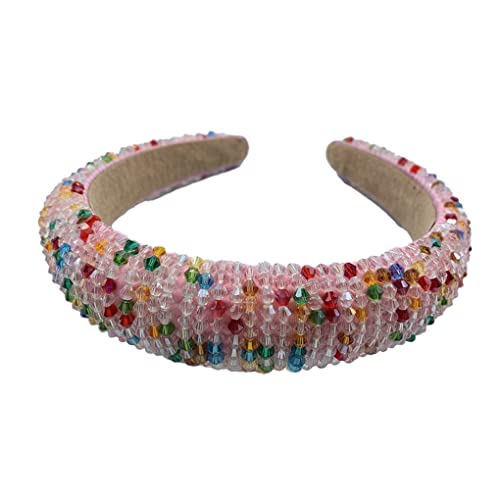 Damen-Stirnbänder, Haarbänder mit Perlen und Kristallen, flexibel, Bohemian-Stil, Strickverschluss, Haar-Styling-Stirnbänder, Kopfbedeckung for Frauen, Hochzeit, Pfirsichrosa(Pink Colorful) von EQEQE