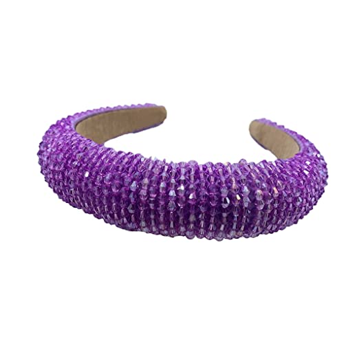 Damen-Stirnbänder, Haarbänder mit Perlen und Kristallen, flexibel, Bohemian-Stil, Strickverschluss, Haar-Styling-Stirnbänder, Kopfbedeckung for Frauen, Hochzeit, Pfirsichrosa(Violet) von EQEQE