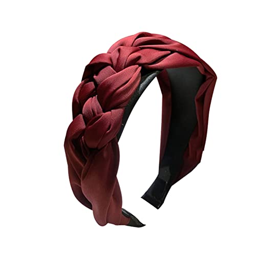 Damen-Stirnbänder, Haarreifen, modischer Haarreifen for Damen mit gedrehtem Knoten, breites Haarband, Kopfbedeckung, Stirnband, Zubehör(Wine Red) von EQEQE