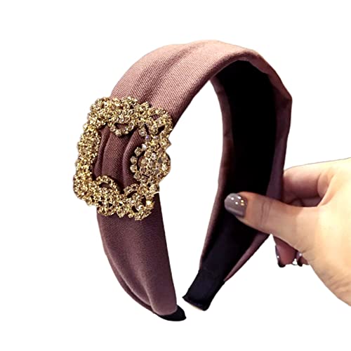 Damen-Stirnbänder, Haarspangen, modischer Haarreif for Damen, rechteckig, mit Strasssteinen eingelegt, breite Kopfbedeckung, Haar-Accessoire(Pink) von EQEQE