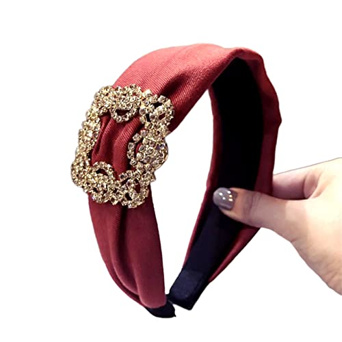 Damen-Stirnbänder, Haarspangen, modischer Haarreif for Damen, rechteckig, mit Strasssteinen eingelegt, breite Kopfbedeckung, Haar-Accessoire(Red) von EQEQE