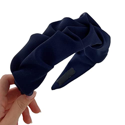 Damen-Stirnbänder, Stirnband, Vintage-Plissee-Stirnband, for Damen, rutschfest, Himmelblau(Navy Blue) von EQEQE