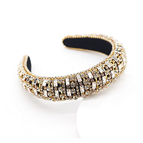 Damen-Stirnbänder, luxuriöse Haarbänder mit Strasssteinen for Frauen und Mädchen, breites Stirnband mit Gold- und Silberkristallen for Partys und Laufstege for Erwachsene(Gold) von EQEQE