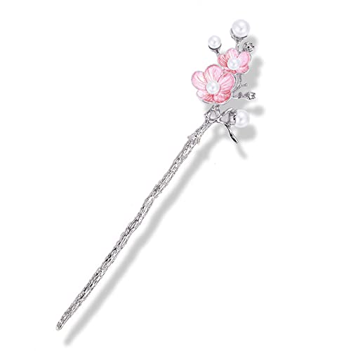 Haarstab, chinesische Haarnadel, Haar-Essstäbchen, 1 Stück chinesische Haar-Essstäbchen for Damen for Dutts, Perlenblume, dekorativ, Vintage, traditionell(Pink) von EQEQE