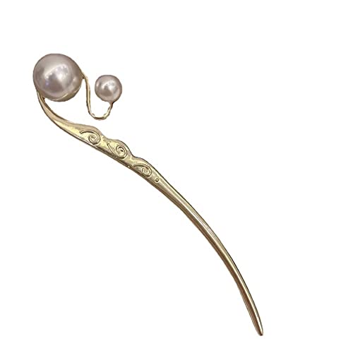 Haarstab, chinesische Haarnadel, Haarstäbchen, Haarstäbchen, Perlen-dekorative Haarstäbchen, modische Metall-Haarstäbchen, elegante Haarnadeln, einfache Essstäbchen(White) von EQEQE