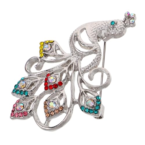 Silberbrosche, Anstecknadel mit Kristallen, Brosche mit Pfauenmotiv und Strasssteinen, eleganter Tierschmuck for Hemden, Mäntel und Hochzeiten, sicherer Sitz, Kristallvogel-Design von EQEQE