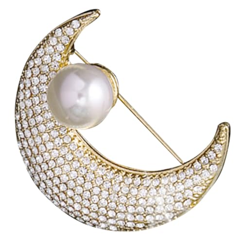 Silberne Brosche, Anstecknadel mit Kristallen, funkelnde Strass-Mondbrosche for Damen, eleganter Reversclip for Schals, Kleider und Halsbänder, schick von EQEQE